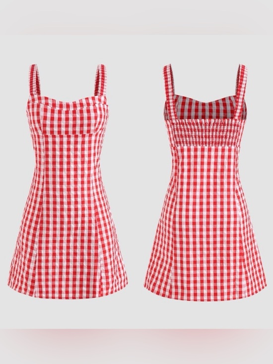Zara Dresses & Skirts - Zara Red White Gingham Sweetheart Cotton Mini Dress Size XL